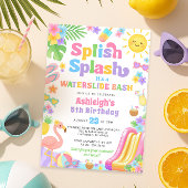 サマーウォータースライドガールバースデーパーティー 招待状