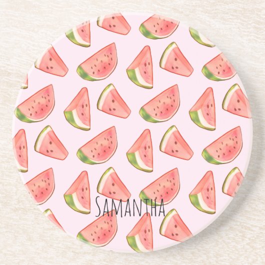 サマーウォーター色のスイカのスライス コースター (正面)