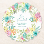 サマーウォーター色カスタムフローラ100誕生日 ペーパーコースター (正面)