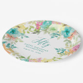 サマーウォーター色カスタムフローラ50誕生日 ペーパープレート (アングル)
