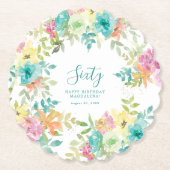 サマーウォーター色カスタムフローラ60誕生日 ペーパーコースター (正面)