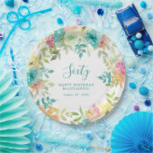 サマーウォーター色カスタムフローラ60誕生日 ペーパープレート (パーティー)