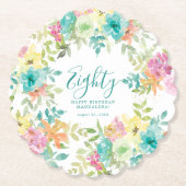 サマーウォーター色カスタムフローラ80誕生日 ペーパーコースター (正面)