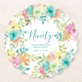 サマーウォーター色カスタムフローラ90誕生日 ペーパーコースター (正面)