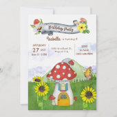 サマーウッドランドマッシュルームハウスお洒落誕生日 招待状 (正面)