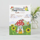 サマーウッドランドマッシュルームハウスお洒落誕生日 招待状 (スタンド正面)