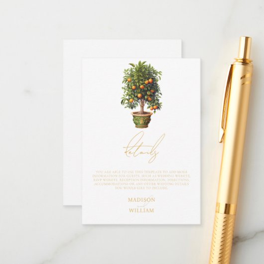 サマーエレガントオレンジのフルーツ結婚の詳細 エンクロージャーカード (正面/裏面インサイチュ)