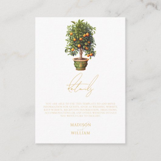 サマーエレガントオレンジのフルーツ結婚の詳細 エンクロージャーカード (正面)