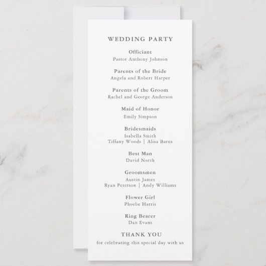 サマーエレガントガーデンランドスケープ結婚式 プログラム (裏面)