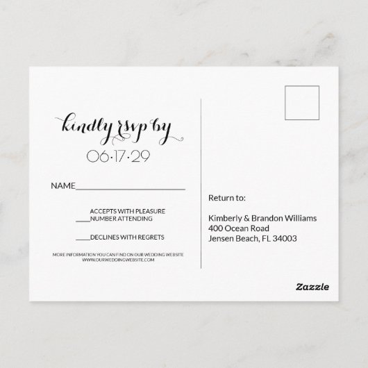 サマーエレガントサンセットトロピカルビーチ結婚式RSVP ポストカード (裏面)