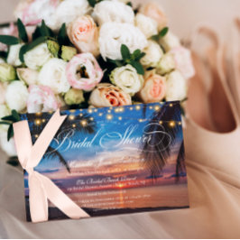 サマーエレガントパームサンセットビーチブライダルシャワー 招待状