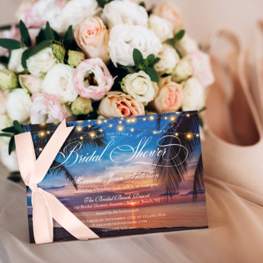 サマーエレガントパームサンセットビーチブライダルシャワー 招待状