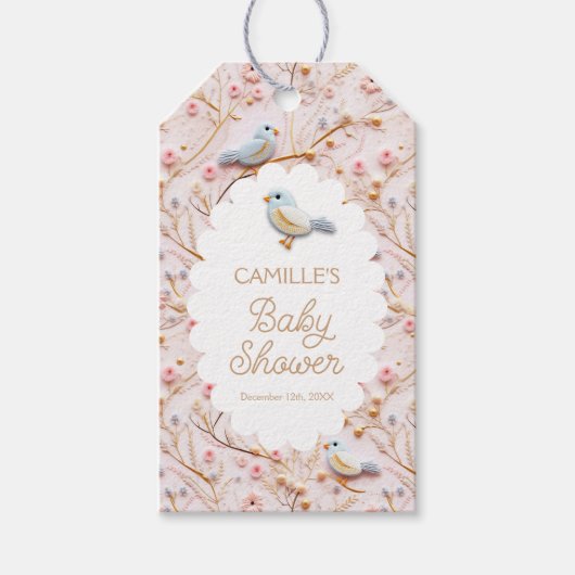 サマーエレガントピンクフローラガールベビーシャワー ギフトタグ (正面)