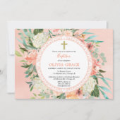 サマーエレガントピーチフローラバプティスガール 招待状 (正面)