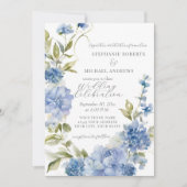 サマーエレガントフローラブルーとホワイト結婚ズ 招待状 (正面)