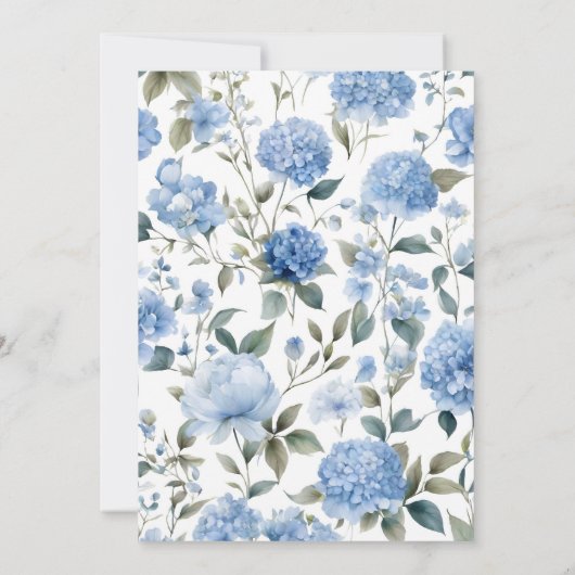 サマーエレガントフローラブルーとホワイト結婚ズ 招待状 (裏面)