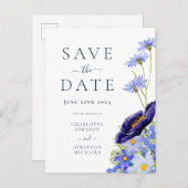サマーエレガントフローラブルー結婚ズ インビテーションポストカード (正面/裏面)