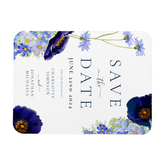 サマーエレガントフローラブルー結婚ズ マグネット (横)