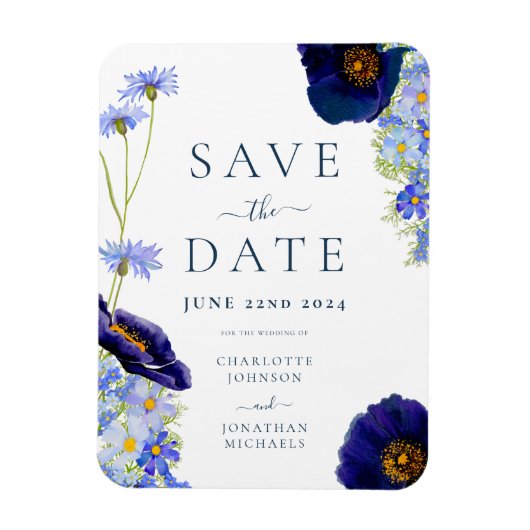 サマーエレガントフローラブルー結婚ズ マグネット (縦)