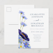 サマーエレガントフローラブルー インビテーションポストカード (正面/裏面)