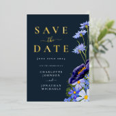 サマーエレガントフローラ金ゴールドブ結婚ルー 箔招待状 (立ち正面)