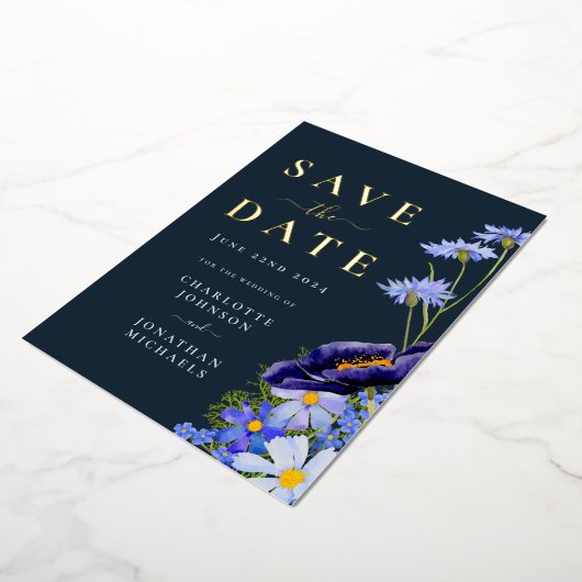 サマーエレガントフローラ金ゴールドブ結婚ルー 箔招待状 (回転した状態)