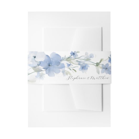 サマーエレガントブルーフローラウォーター結婚カラー 招待状ベリーバンド (正面例)