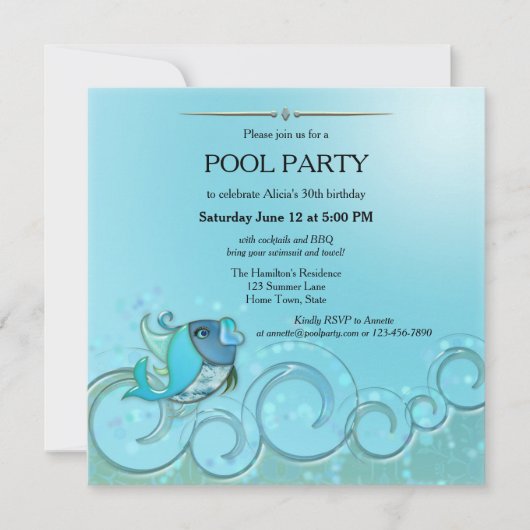 サマーエレガントプールパーティの招待状 招待状 (正面)