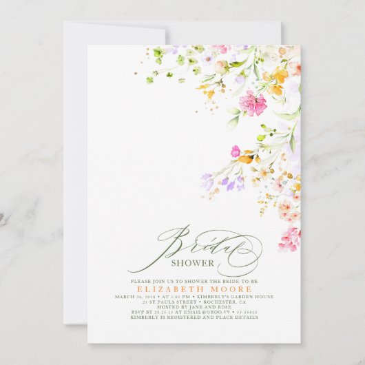 サマーエレガントメドウワイルドフラワーズブライダルシャワー2 招待状 (正面)