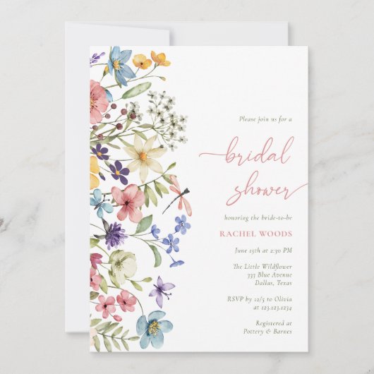 サマーエレガントメドウワイルドフラワーズブライダルシャワー 招待状 (正面)