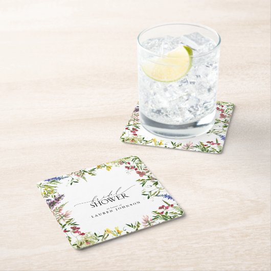 サマーエレガントワイルドフラワーウォーターブライダルシャワー スクエアペーパーコースター (インサイチュ)