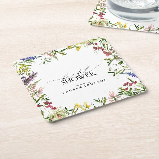 サマーエレガントワイルドフラワーウォーターブライダルシャワー スクエアペーパーコースター (アングル)