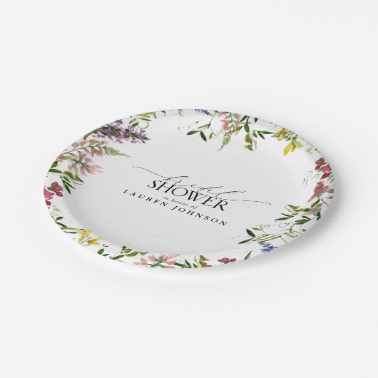 サマーエレガントワイルドフラワーウォーターブライダルシャワー ペーパープレート (アングル)