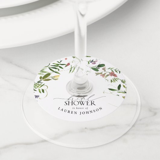 サマーエレガントワイルドフラワーウォーターブライダルシャワー ワイングラスタグ (クローズアップ)