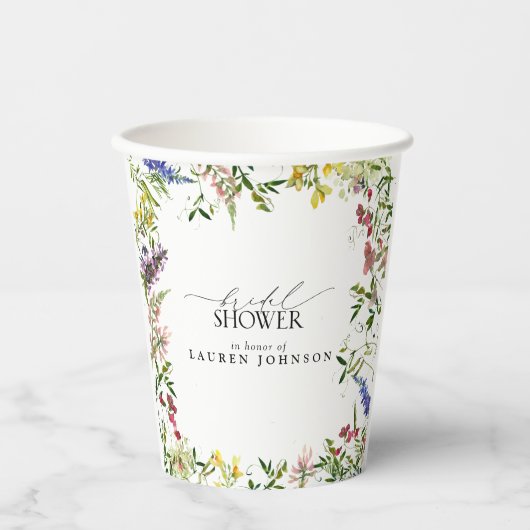 サマーエレガントワイルドフラワーウォーターブライダルシャワー 紙コップ (正面)