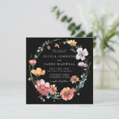 サマーエレガントワイルドフラワースクエア結婚ブラック 招待状 (スタンド正面)