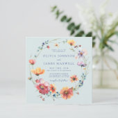 サマーエレガントワイルドフラワースクエア結婚ブルー 招待状 (スタンド正面)