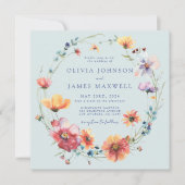 サマーエレガントワイルドフラワースクエア結婚ブルー 招待状 (正面)