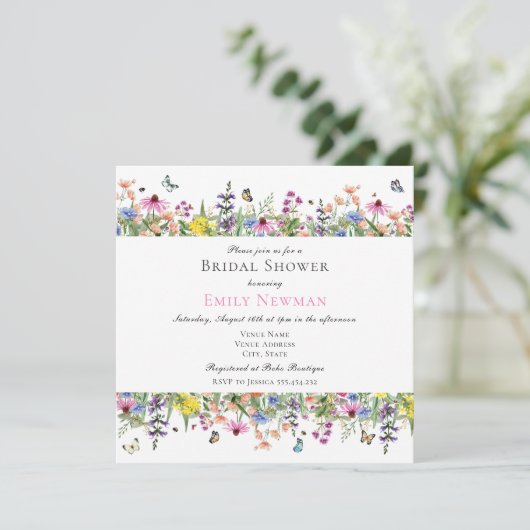 サマーエレガントワイルドフラワーフローラブライダルシャワー 招待状 (スタンド正面)