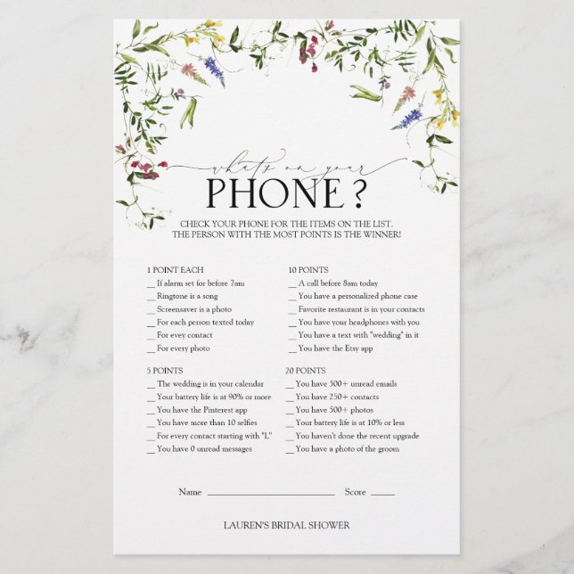 サマーエレガントワイルドフラワーブライダルシャワーゲーム (正面)