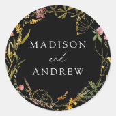 サマーエレガントワイルドフラワーリースブラック結婚ズ ラウンドシール (正面)