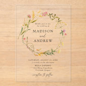 サマーエレガントワイルドフラワーリース結婚ズ アクリル招待状 (正面)
