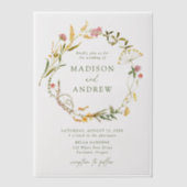 サマーエレガントワイルドフラワーリース結婚ズ ベラム紙招待状 (正面)