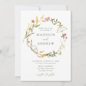 サマーエレガントワイルドフラワーリース結婚ズ 招待状 (正面)