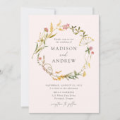 サマーエレガントワイルドフラワーリース赤面結婚ズ 招待状 (正面)