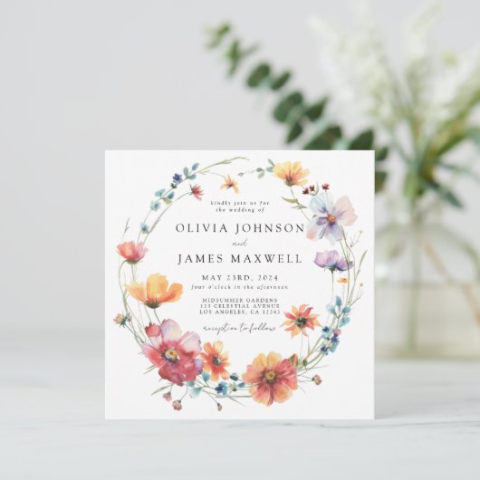 サマーエレガントワイルドフラワー結婚スクエア 招待状 (スタンド正面)