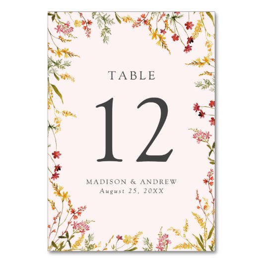 サマーエレガントワイルドフラワー赤面結婚ズ テーブルナンバー (正面)