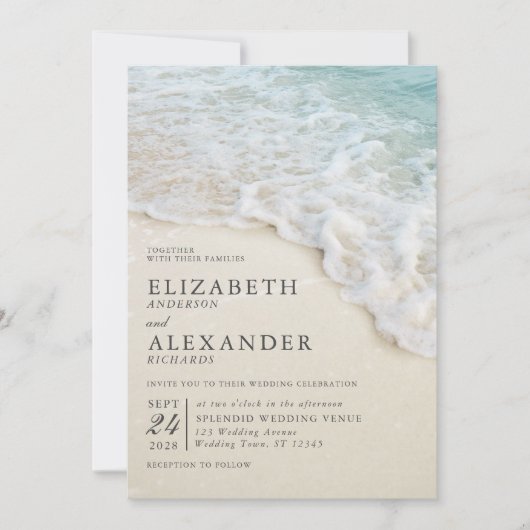 サマーエレガント海ビーチ結婚式 招待状 (正面)