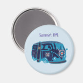 サマーオムヒッピーVan標準、5.7 Cmラウンドマグネット マグネット (正面/裏面)