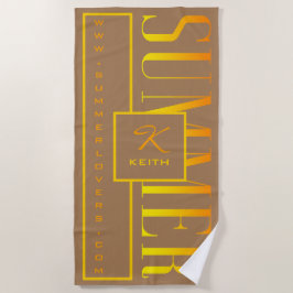 サマーオレンジイエローブラウンWebサイト名モノグラム ビーチタオル